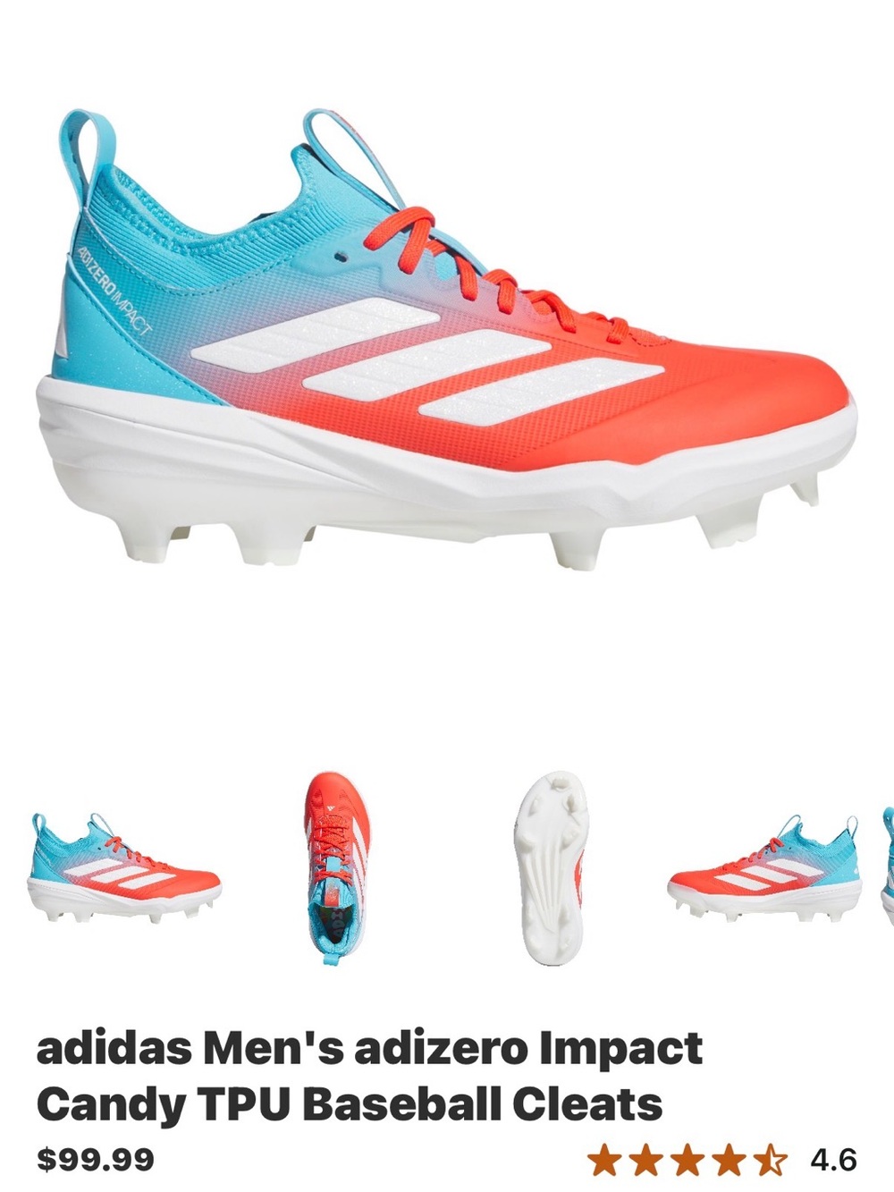 adidas Kids Baseball Cleats in Coral and Teal